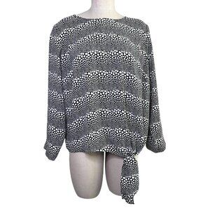 Talbots Black White Dot Blouse 2X | Tie‎ Hem Pullover